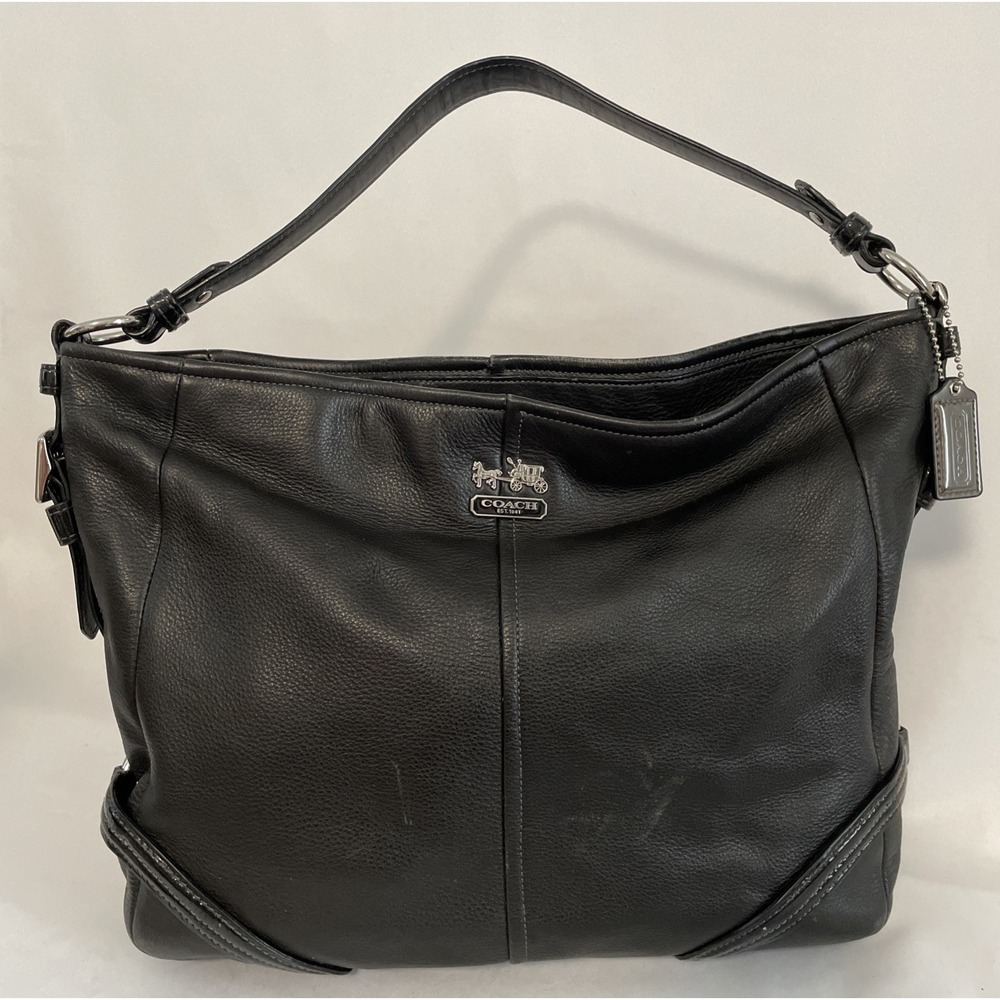 Coach Chelsea Katarina Hobo Bag Handbag Purse Black Pebbled Patent Leather Good